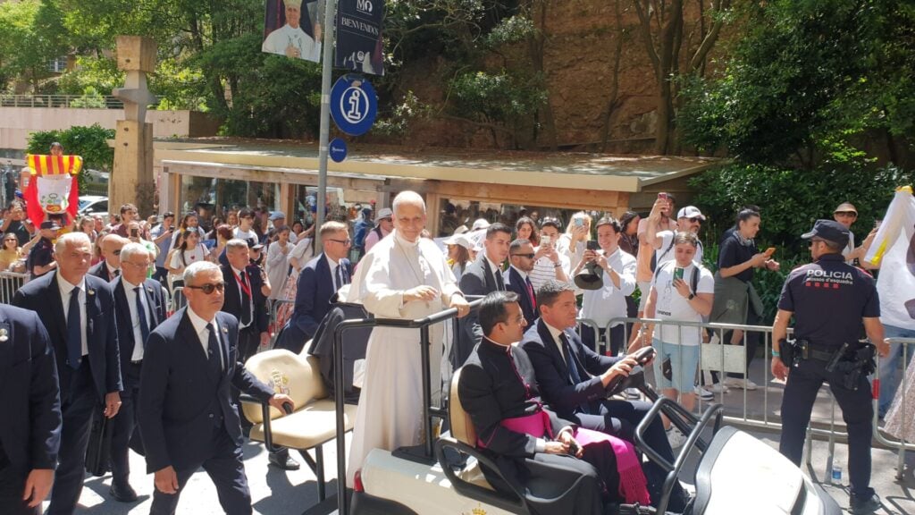 Leo XIV blessing a crowd.