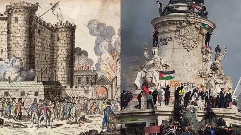 Storming of the Bastille and protests in France.