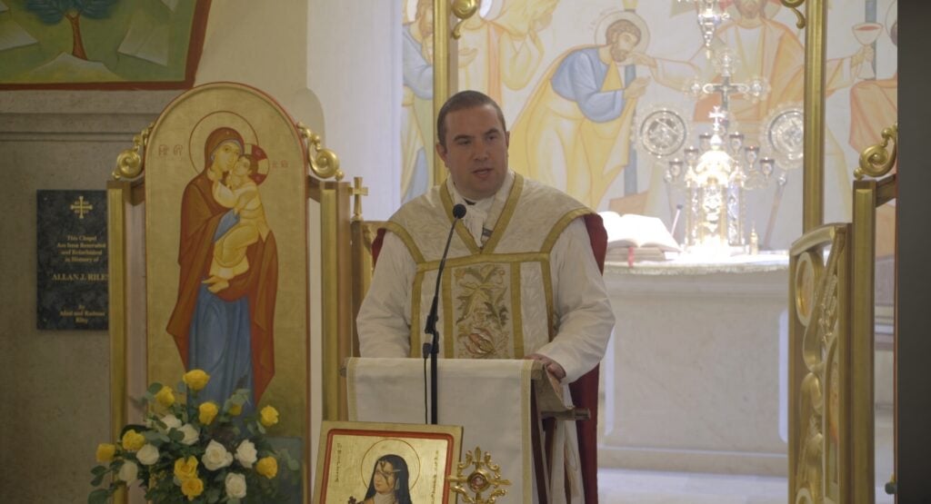 Fr. Waldstein giving a sermon.