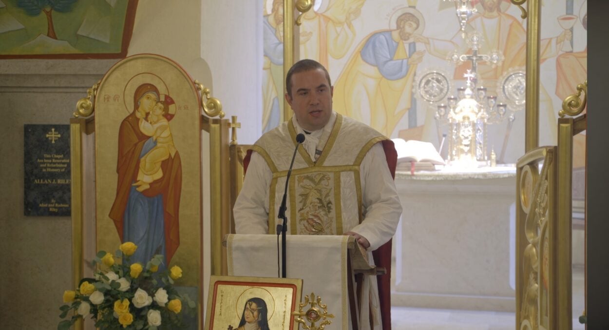 Fr. Waldstein giving a sermon.