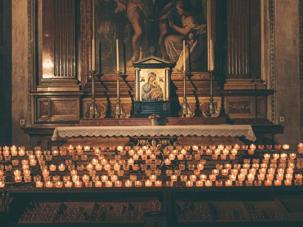 Candles and a Mary painting